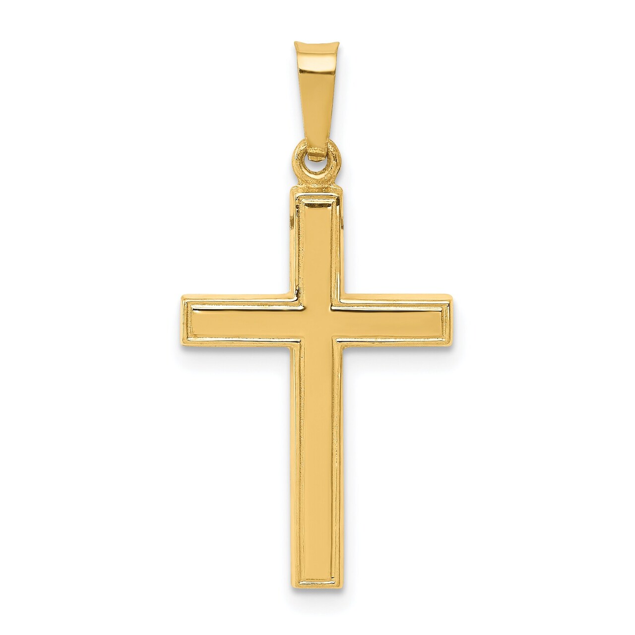 14K Yellow Gold Hollow Cross Pendant Charm Jewelry 28mm x 9mm